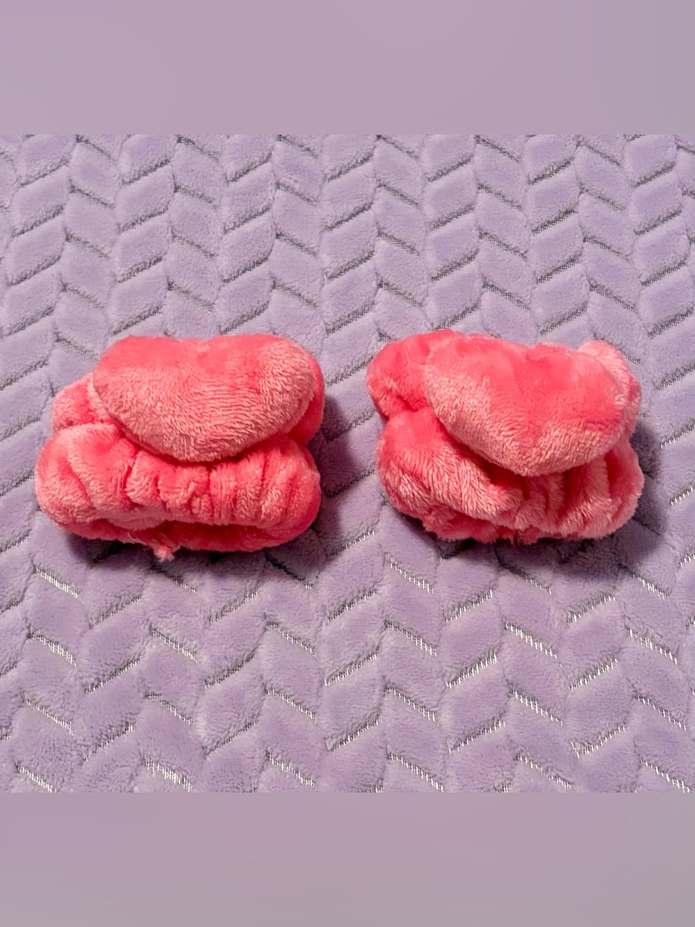 Plush Heart Pink Wrist Cuffs for Skincare - Soft Women's Accessories